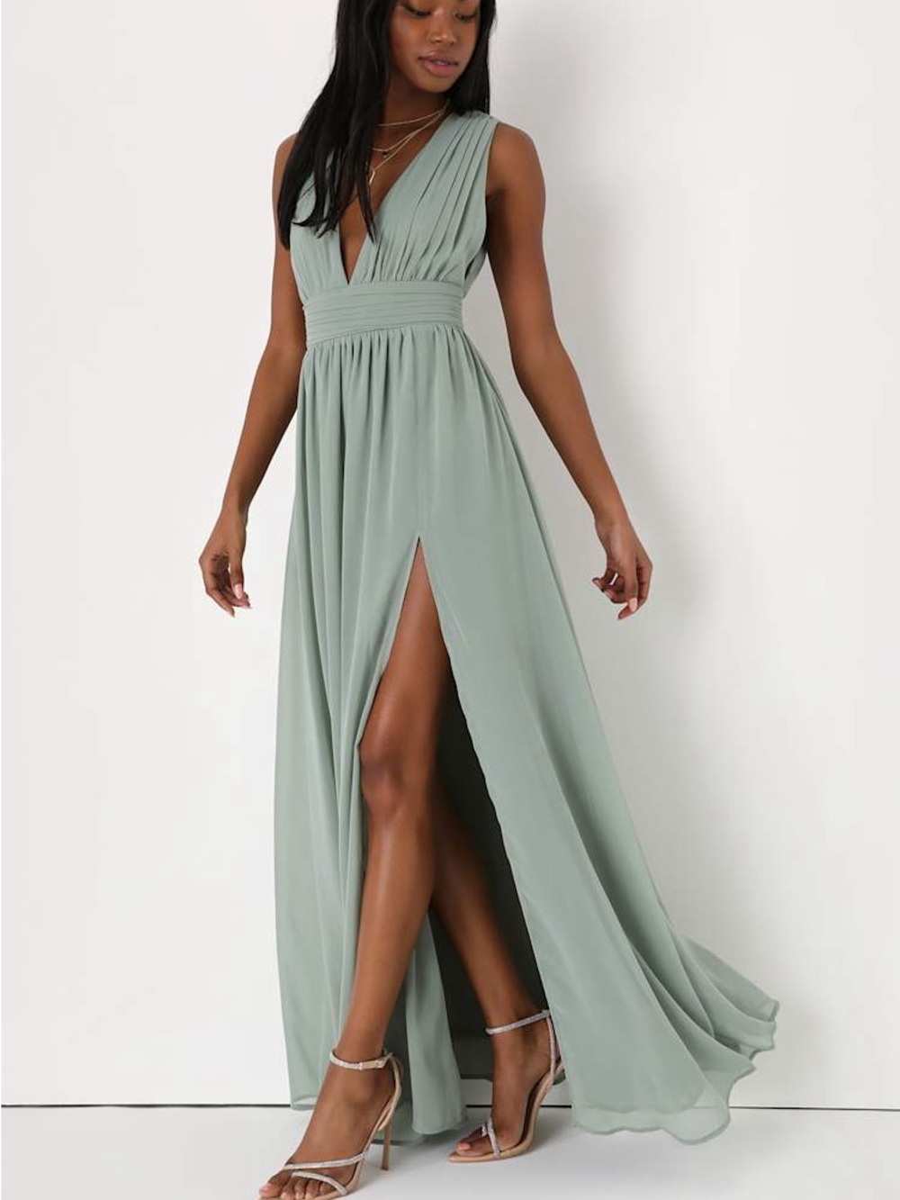 Lulus Heavenly Hues Sage Brush Maxi Dress Size M NWT